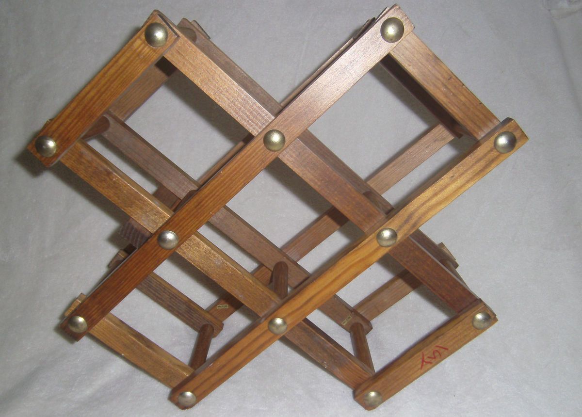 Folding Solid Wood Wine Rack Vintage 6 Bottle Table Counter Portable