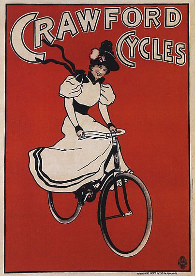 CRAWFORD FASHION GIRL BEAUTY DRESS BICYCLE BIKE VINTAGE POSTER REPRO