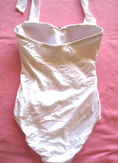White Jeweled Tummy Control One Piece Swimwear Swimsuit Bathing Suit 6