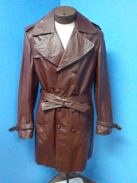 53457 JEAN PIERRE Vintage Trench GENUINE Real LEATHER Men Coat Jacket