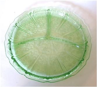 Jeannette Cherry Blossom Green Vaseline Glass Grill Plates PR