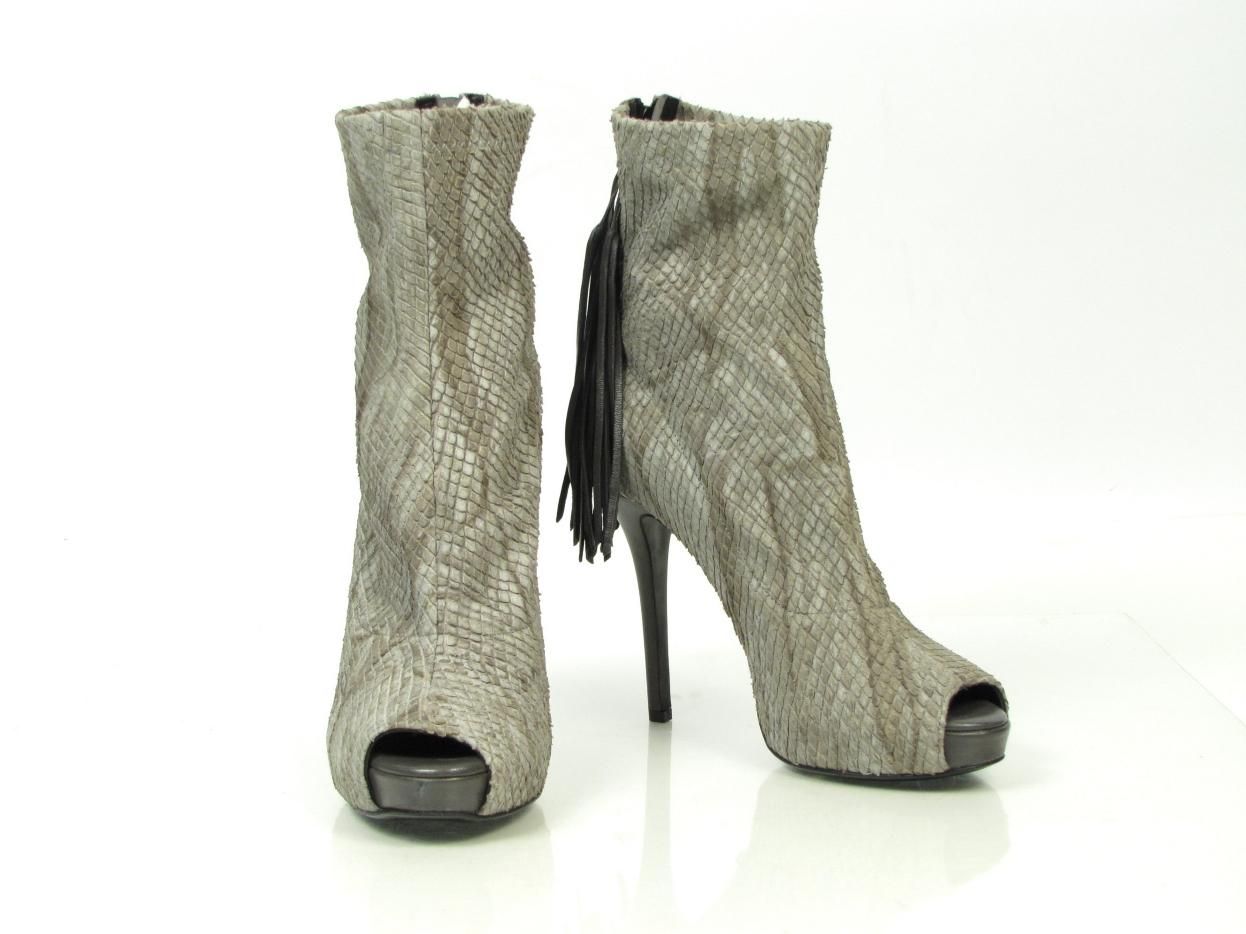 New Jerome C Rousseau Comet Tassel Stiletto Bootie 37 Gray Snake