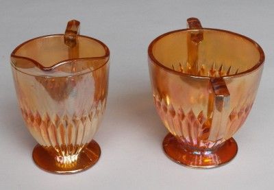 Vintage Jeannette Anniversary Creamer Sugar Marigold Iridescent