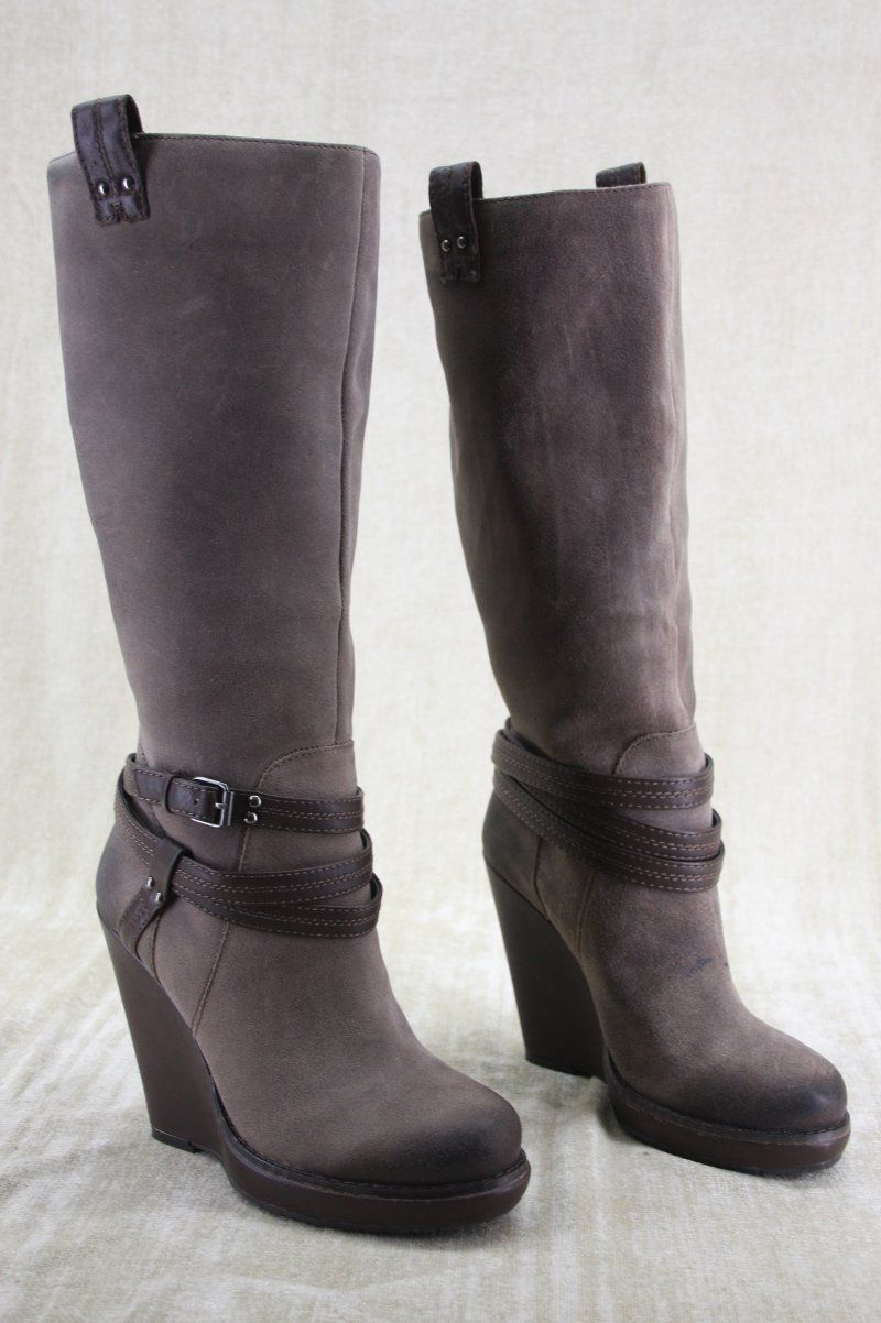 Jessica Simpson Kit Tall Wedge Boots Brown Size 7 5 Belted Vintage