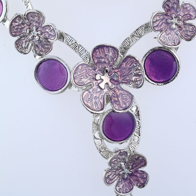 Free Jewelry 1S Noble Purple Bloomming Flower Necklaces Earrings Sets