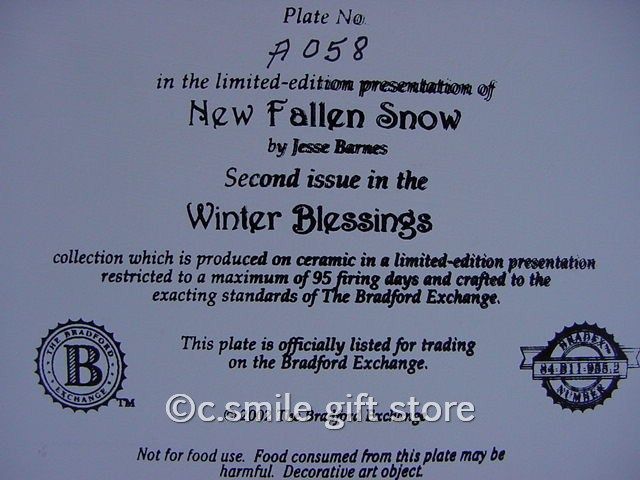 Jesse Barnes New Fallen Snow Plate Bradford Exchange Mint w Box COA