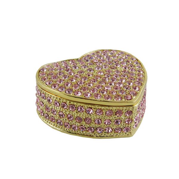 Bedazzled Heart Trinket Jewelry Box w Pink Swarovski Crystals