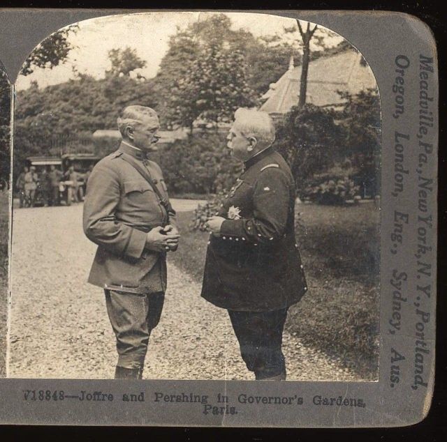 STEREOVIEW   JOSEPH JOFFRE Papa and GENERAL, JOHN J PERSHING, Black