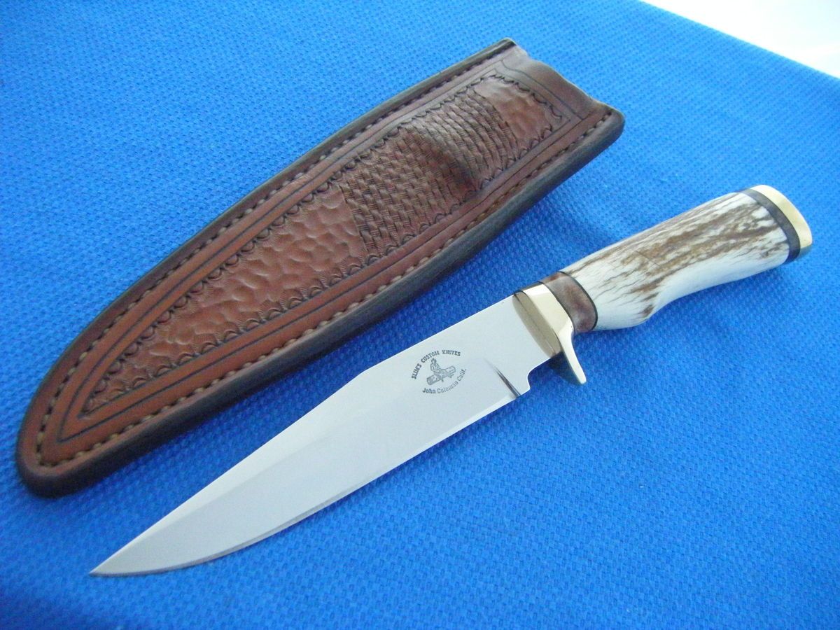   CUSTOM COWBOY FIGHTER KNIFE BY SLIM JOHN COLEMAN D2 ELK STAG MINT