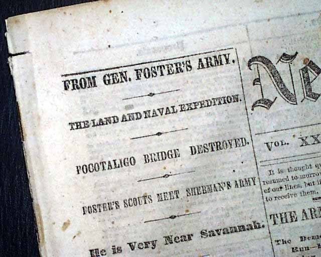 1864 Civil War Newspaper Murfreesboro TN Negro Troops General John G Foster  
