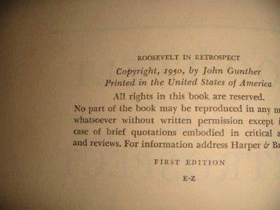 1950 Roosevelt in Retrospect John Gunther First Edition  