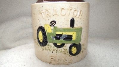 Rare Vintage John Deere Glass Jar Piggy Bank Red Shed Green Farm Tractor Fund  