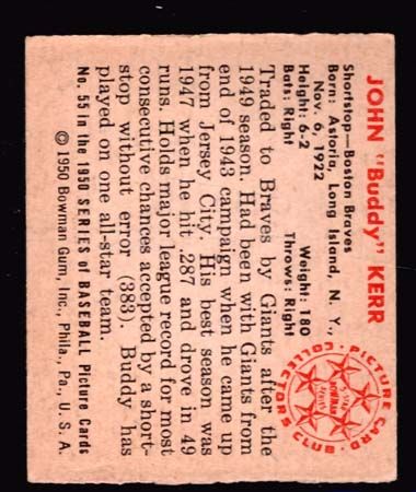 1950 Bowman 55 John Kerr Braves EX  