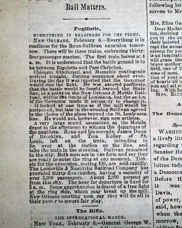 John L Sullivan vs Paddy Ryan Boxing Title Mississippi City MS 1882 Newspaper  