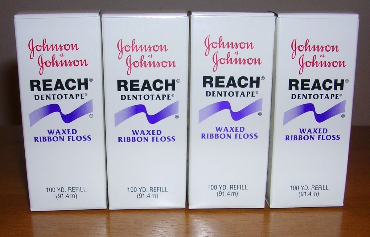 Johnson Johnson Reach Dentotape Waxed Ribbon Floss 100 yd Refill Lot of 4  