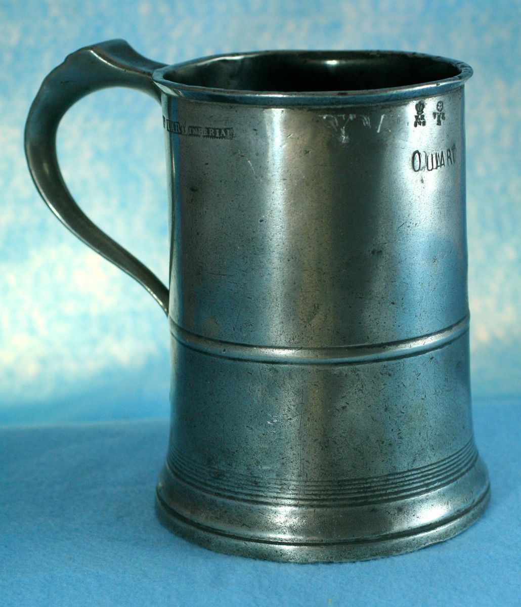 Pewter Quart Tankard Measure by Joseph Morgan Co Bee Hive Mid Victorian  