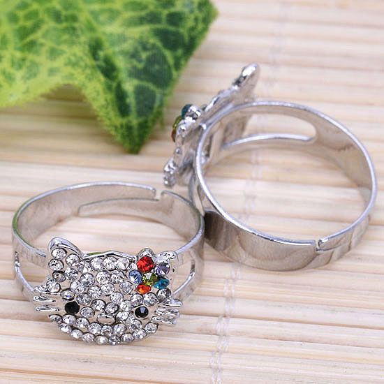 1P Rainbow Crystal HelloKitty Adjustable Fashion Ring S9  