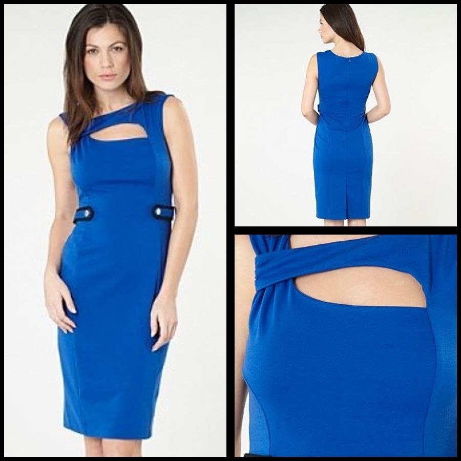 New Julien MacDonald Star Blue Cut Out Pencil Wiggle Bodycon Dress 10