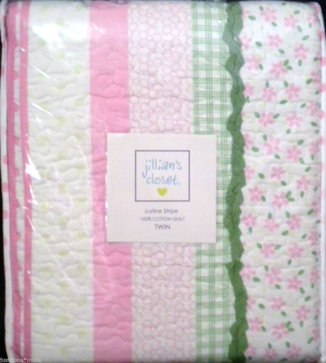Jillians Closet Justine Stripe 2pc Twin Quilt Set Pink Green Flower