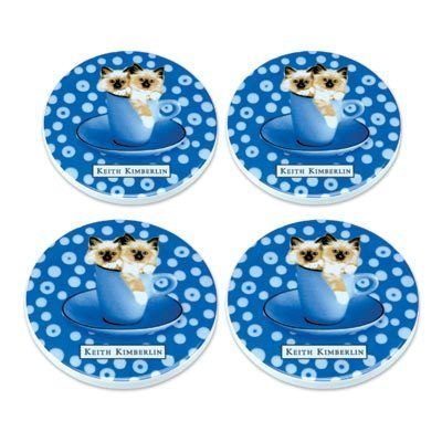 Keith Kimberlin Kitty Coasters Ceramic Cute Two Siamese Kitty Image C