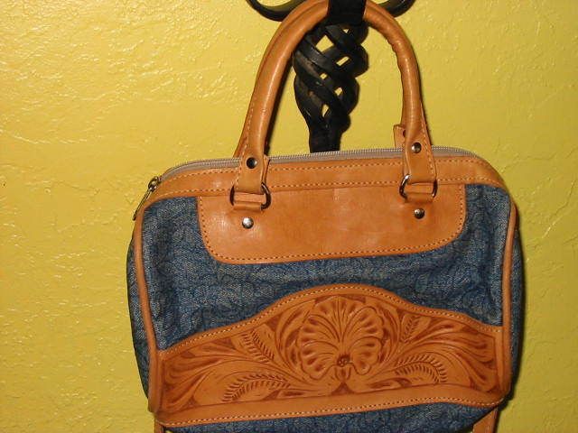 NEW NWOT Leather Denim Purse Shoulder Strap Force Ten Classic Handmade