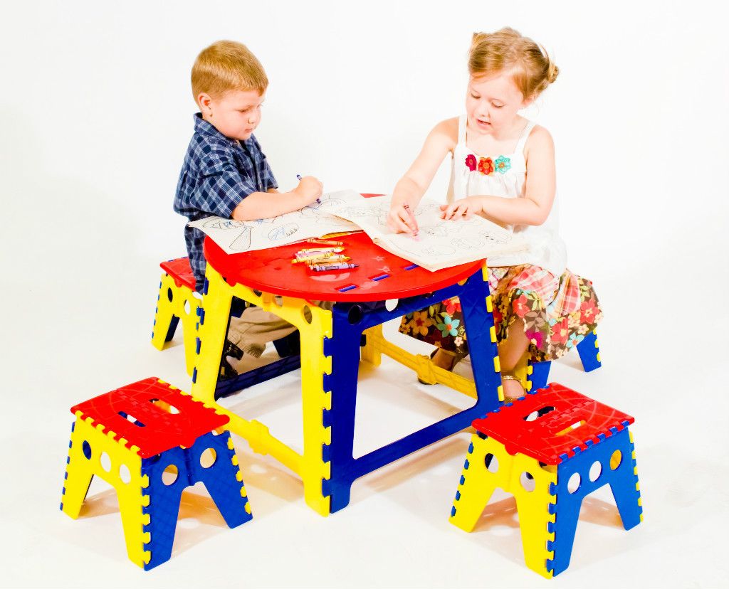 Kids Folding Table 4pc Stool Chair Set Preschool Games Arts Crafts or