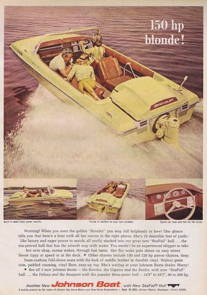 1966 Johnson 150 HP Blonde Boat Seafoil Hull Vintage Ad
