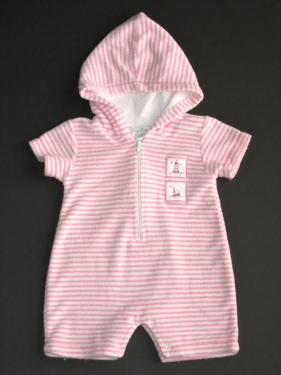 Boutique Kissy Kissy 0 3M pink white stripe terry hoodie sandcastle