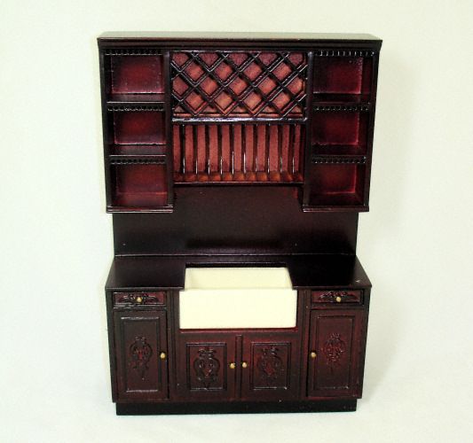 Bespaq Provencial Mahogany Kitchen Dry Sink Wine Rack Dollhouse