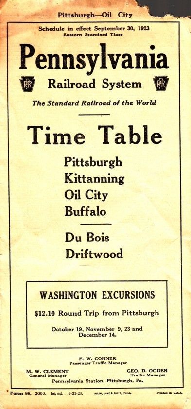 Pennsylvania Railroad Pittsburgh Kittanning Buffalo Timetable