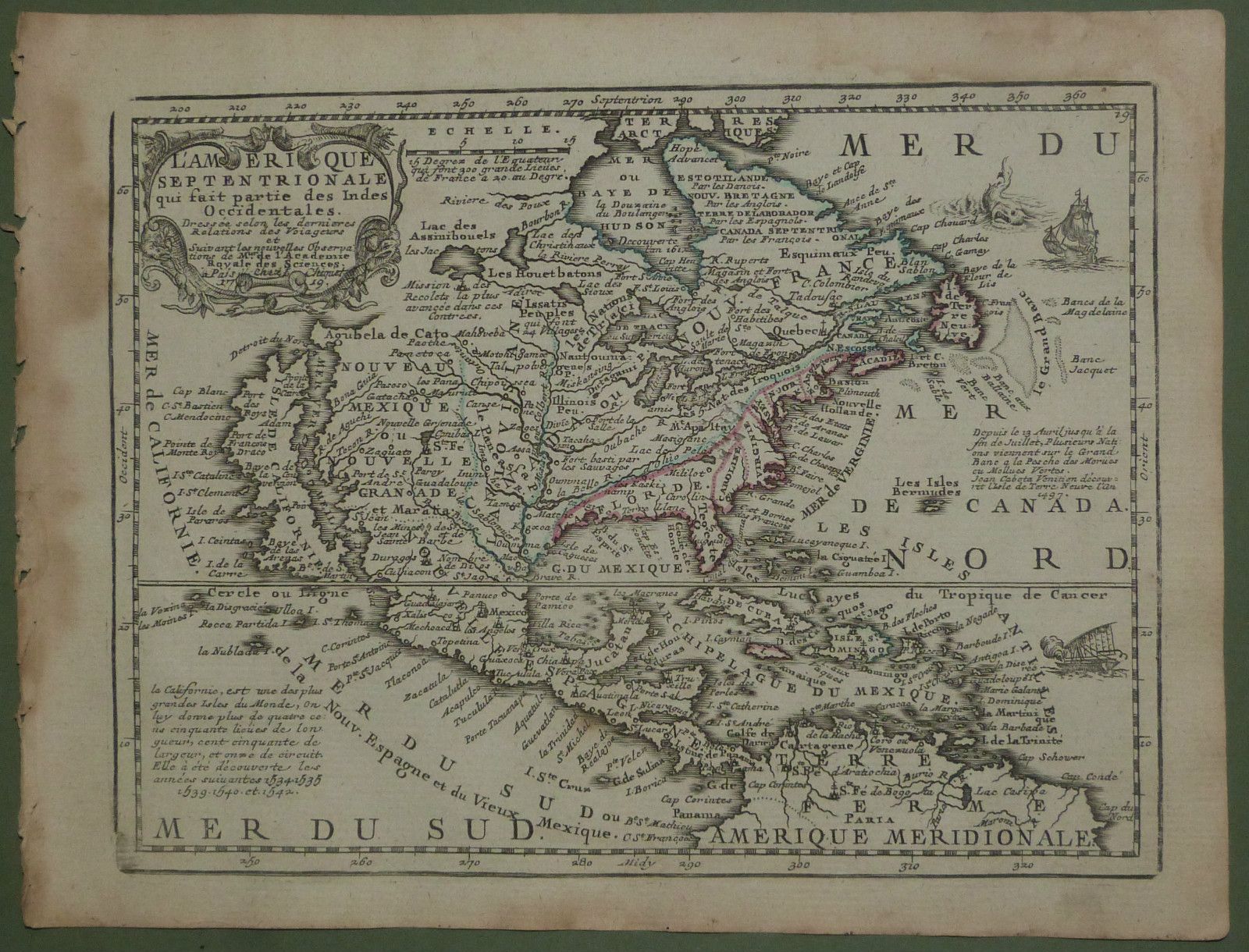Northern America Continent 1719 Jacques Chiquet Antique Copper