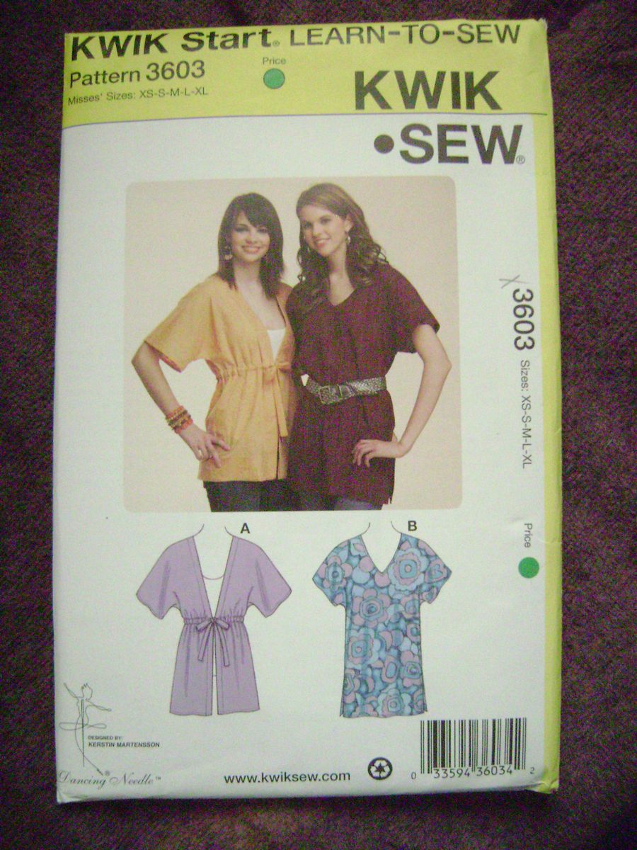 Kwik Sew Misses Tops Sz XS XL 3603