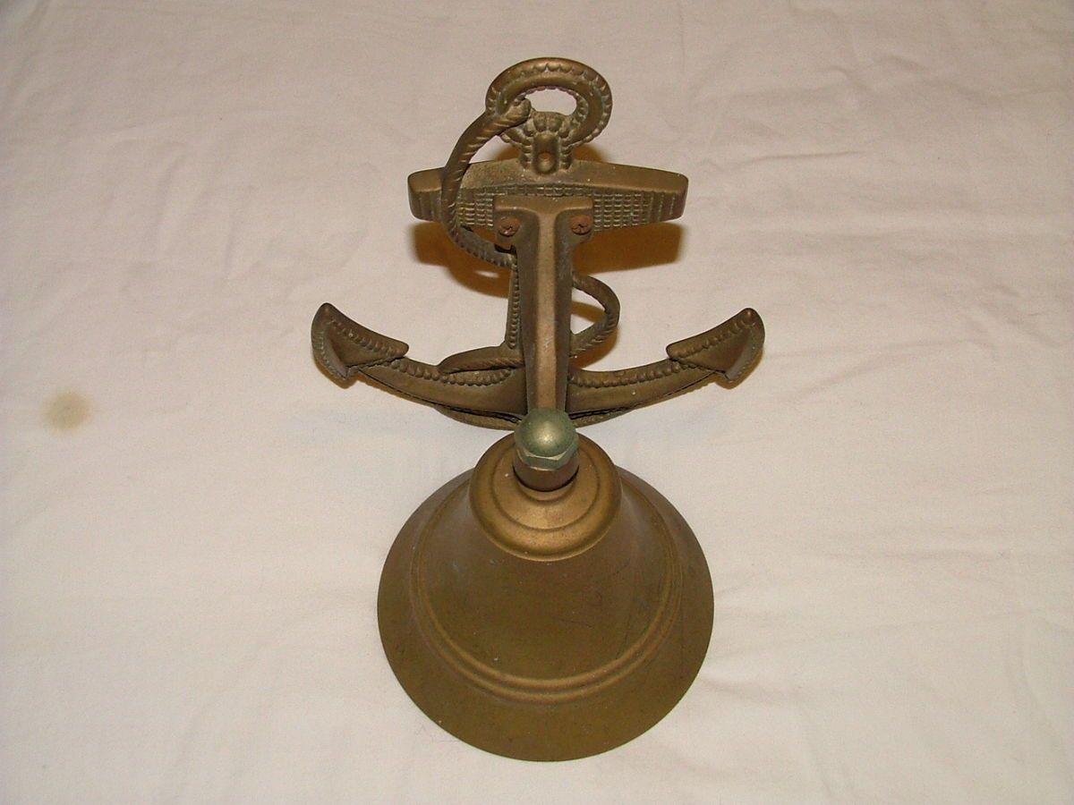 Vintage Brass Marine Boat Galley Bell with Anchor Mount