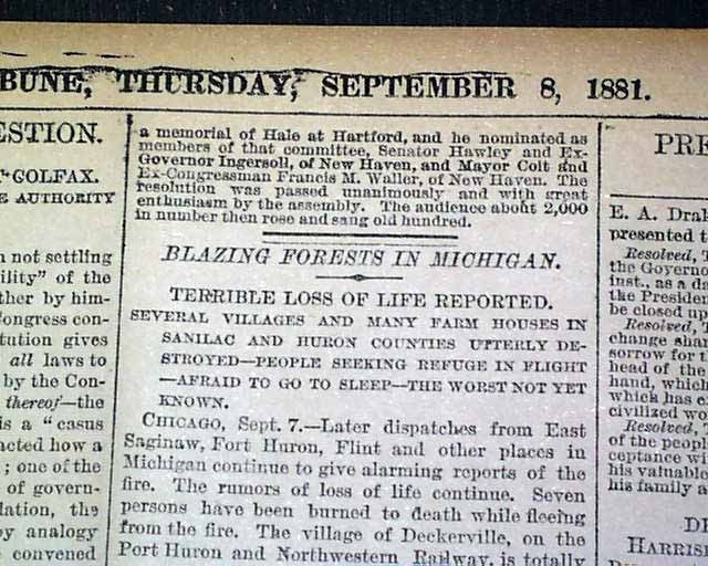 THUMB FIRE Michigan Bad Ax HURON Sanilac Lapeer MI More 1881 Newspaper