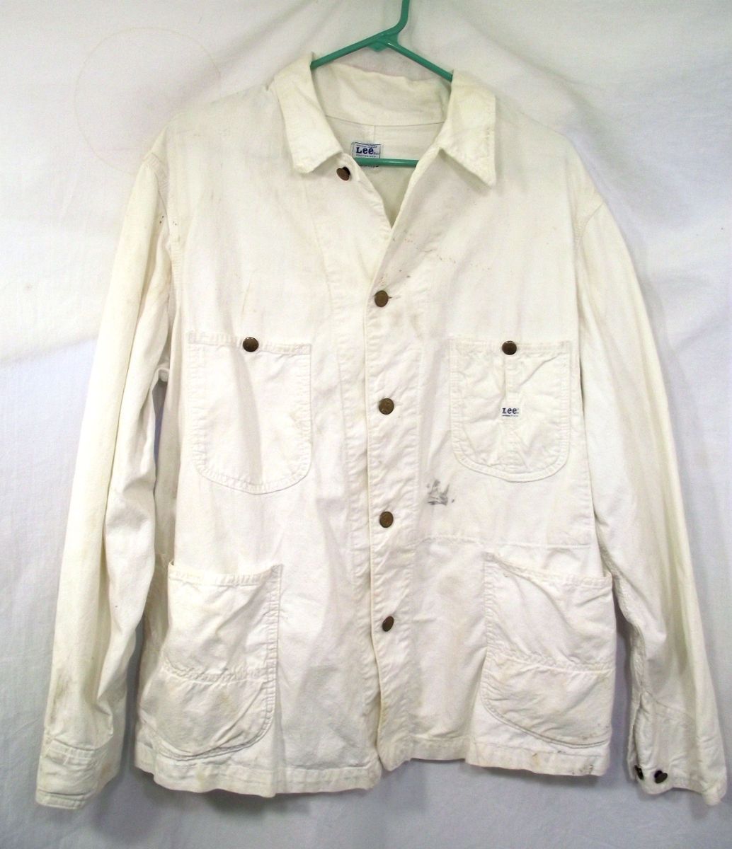 Vtg 50s 60s Mens LEE White Cotton Sanforized Work Chore BARN JACKET