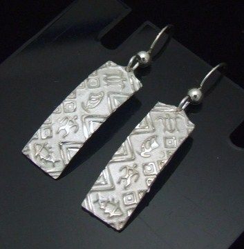 Leighton Lam Silver Earrings Hawaiian Petroglyph Sterling Dangle