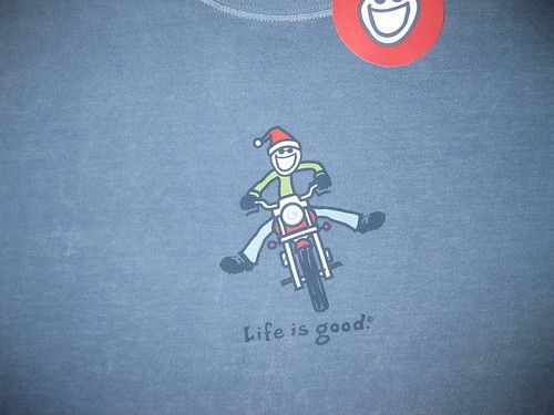 LIFE IS GOOD Jake Santa Motorcycle Harley Bike Mens LS T Shirt NWT M