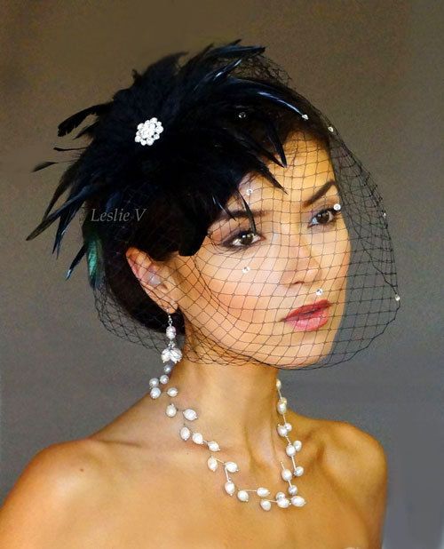 Crystal Brooch Fascinator Rhinestone Birdcage Veil 27BLK 72 Blk