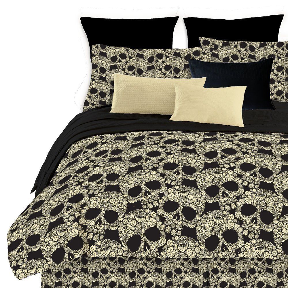 Street Revival Flower Skull King Comforter Set Multi