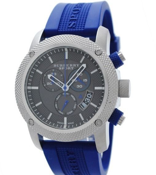 Auth Burberry BU7711 Chronograph Blue Rubber Sport Mens Watch New