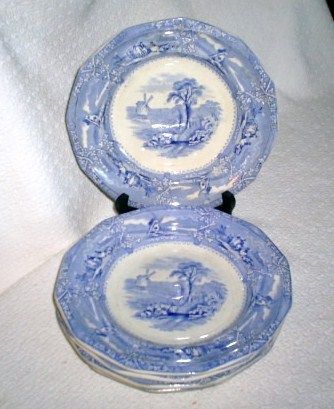 Set of 6 19c Staffordshire C Wooliscroft Blue Transferware 8 25