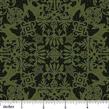 Northcott Fabric Mark Lipinski Winters Grace Damask Grn