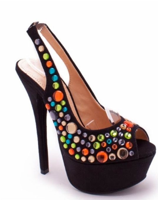 Liliana High Heels Shoes Stiletto Pumps Multi Color Jeweled Slingback