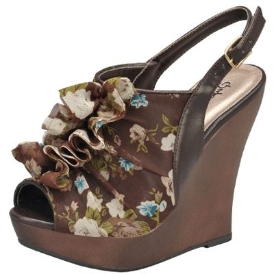 Qupid Lorane Wedge with Print Upper in Brown Too Cute