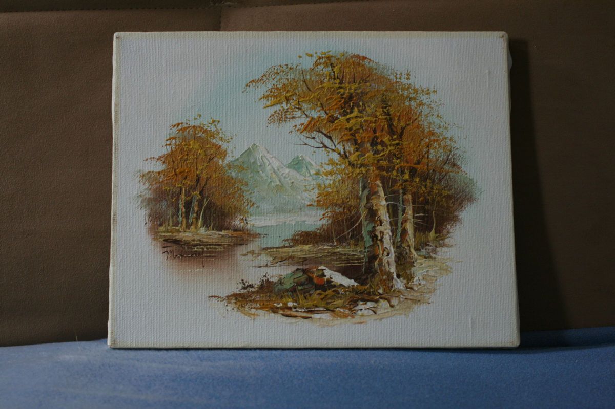 Vintage Miniature Mountain View Oil Painting on Canvas Signed