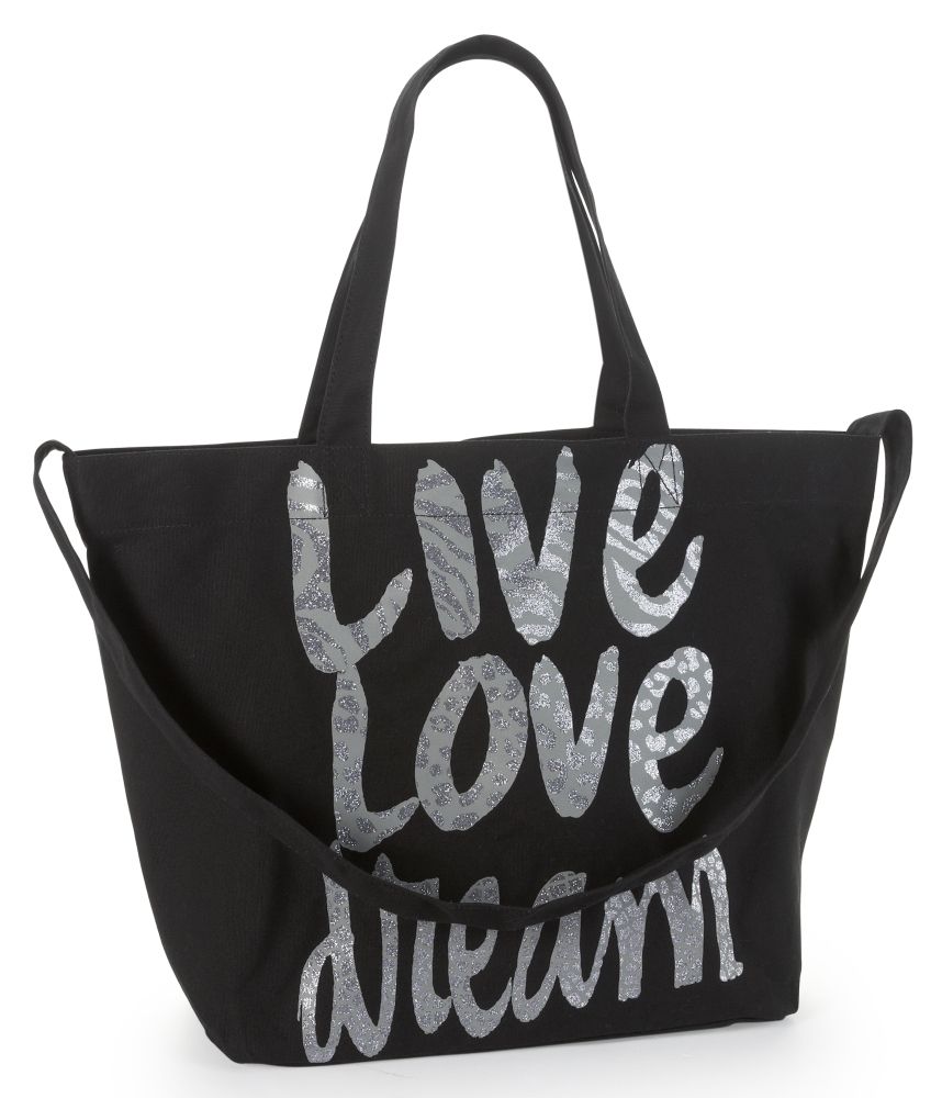 Aeropostale Womens Glitter Live Love Dream Canvas Tote