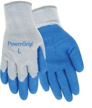 Red Steer Power Grip Gloves Large Blue Rubber Palm Poly Cotton Knit