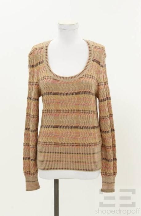 Missoni Tan Multicolor Striped Wool Knit Sweater