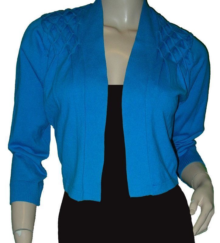 Calvin Klein Turquoise Blue Knit 3 4 Sleeve Cardigan Shrug Sweater Med