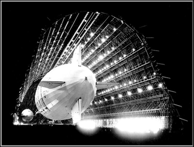 Photo Airship USS Macon Night View at Moffett Field